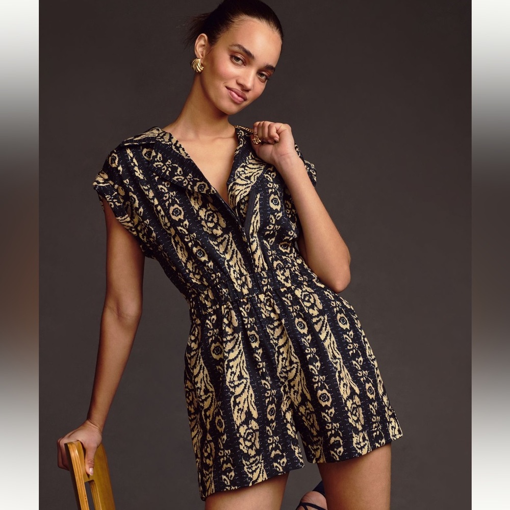Stylish Black and Cream Patterned Romper